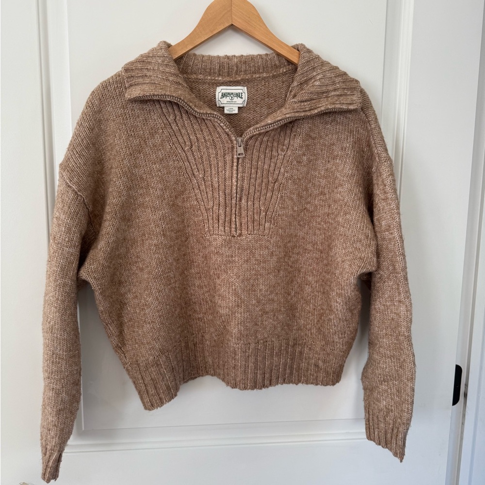American Eagle Outfitters Tan Quarter-Zip Sweater